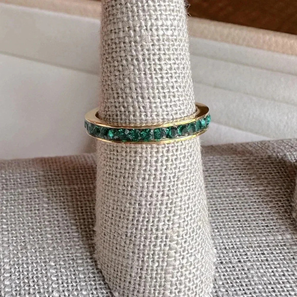 Green Emerald Colored CZ 18k Gold Stainless Steel Band Ring May Birthstone - Picture 1 of 9